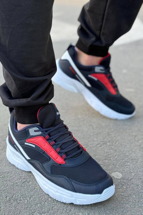 LACING LINES DIFFERENT COLORS MEN SNEAKERS BLUE+RED/BLU-KUQE - KLAUDIO FASHION