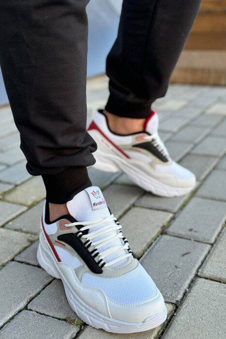 LACING LINES DIFFERENT COLORS MEN SNEAKERS WHITE-RED/BAKU - KLAUDIO FASHION