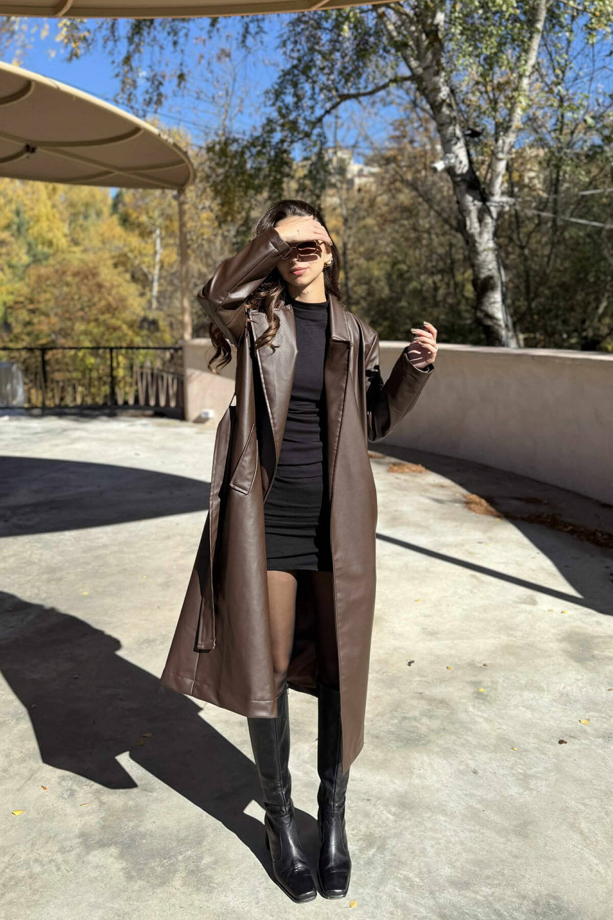 LACING LONG LEATHER WOMEN JACKET BROWN/KAFE JACKETS KLAUDIO