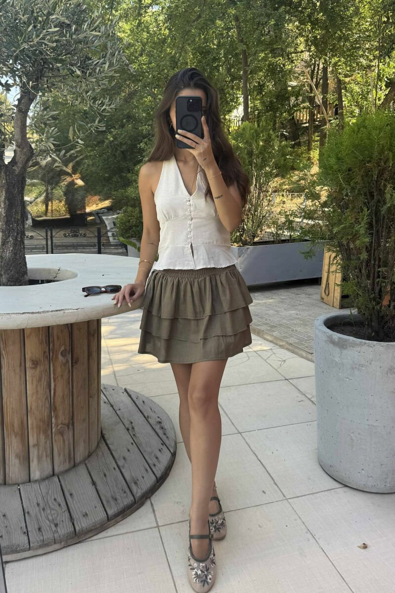 LACING NECK ONE COLOR WOMEN TANK TOP CREAM/KREM - 1