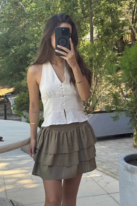 LACING NECK ONE COLOR WOMEN TANK TOP CREAM/KREM - 3