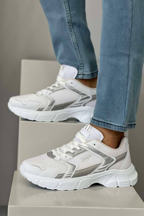 LACING ONE COLOR MEN SNEAKERS WHITE-E BARDHE - KLAUDIO FASHION