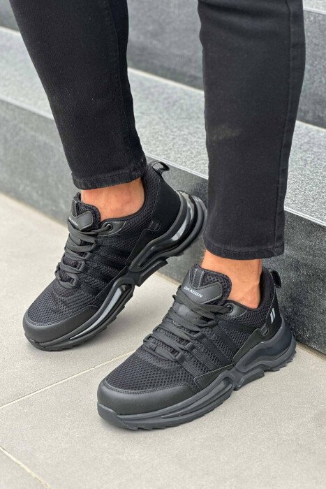 LACING ONE COLOR PLATFORM MEN SNEAKERS BLACK/ E ZEZE - KLAUDIO FASHION