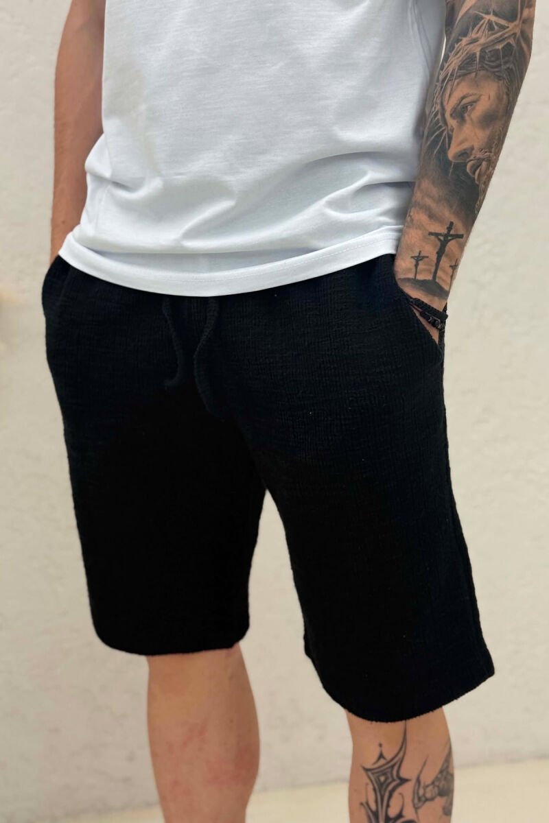 LACING ONE COLOR SHORT MEN PANTS BLACK/ E ZEZE - 2