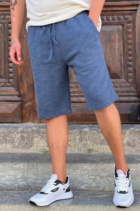 LACING ONE COLOR SHORT MEN PANTS BLUE/BLU - 1