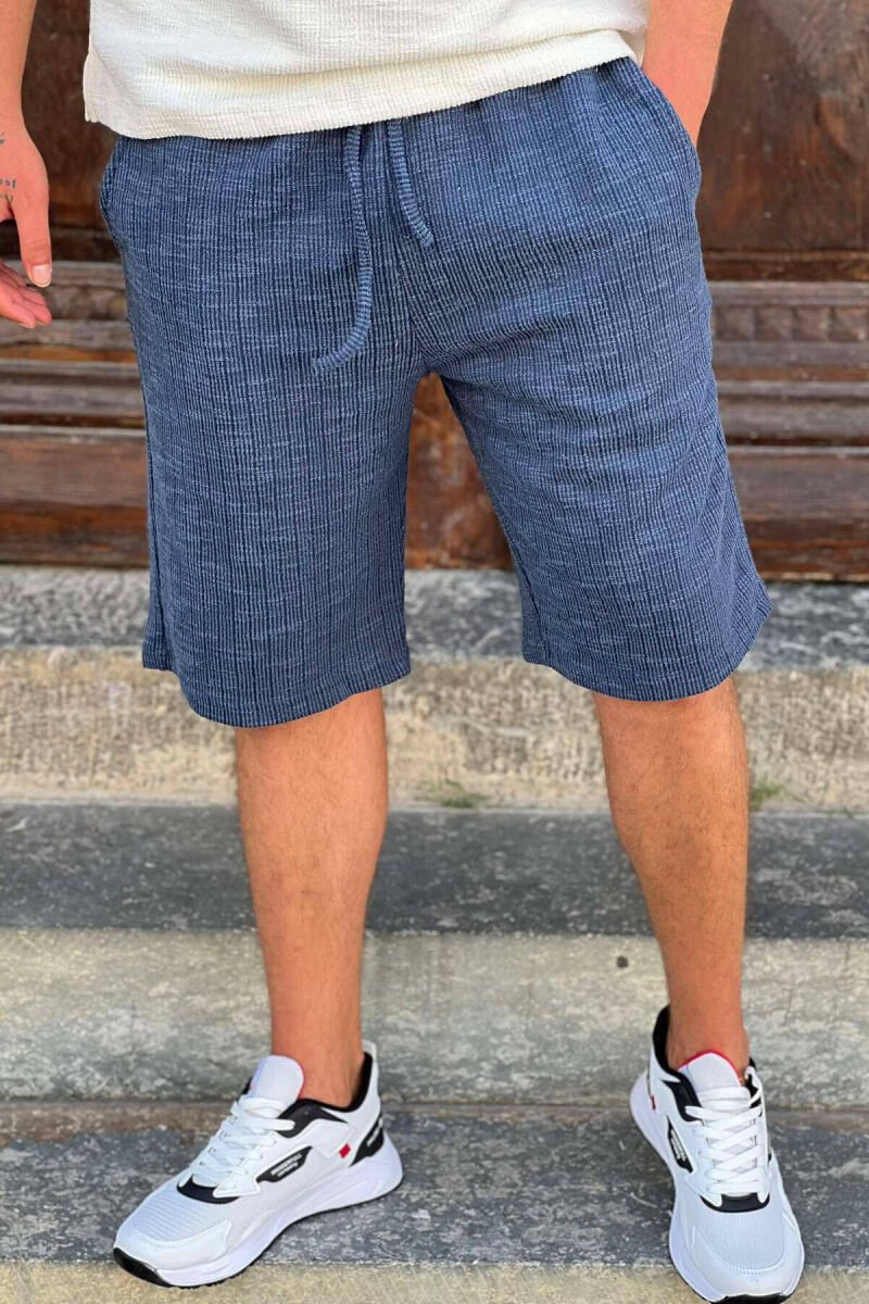 LACING ONE COLOR SHORT MEN PANTS BLUE/BLU - 3