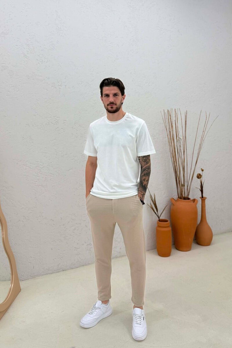 LACING ONE COLOR SIMPLE MEN SWEATPANTS BEIGE/BEZHE - 1