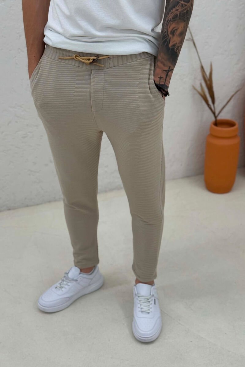 LACING ONE COLOR SIMPLE MEN SWEATPANTS BEIGE/BEZHE - 3