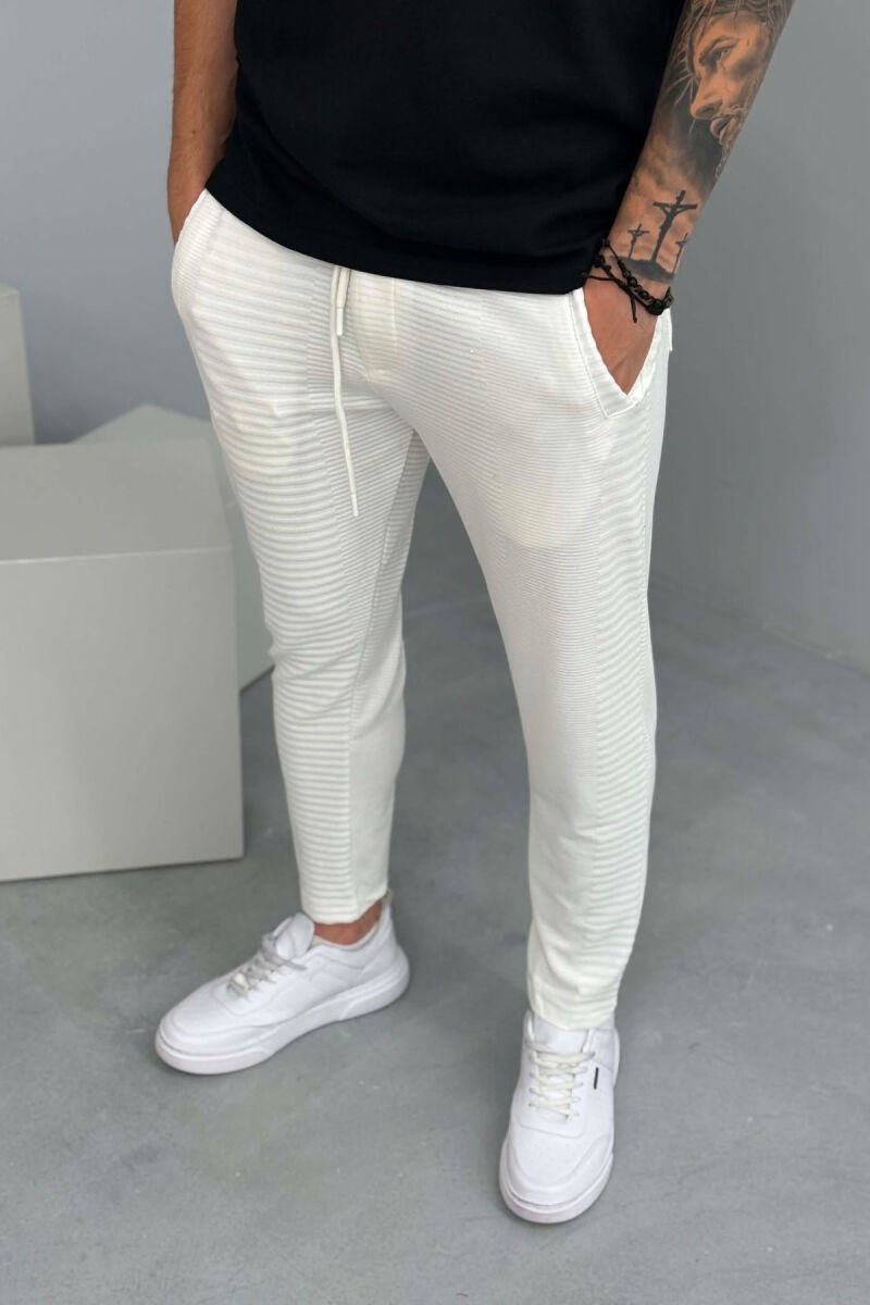 LACING ONE COLOR SIMPLE MEN SWEATPANTS WHITE-E BARDHE - 2