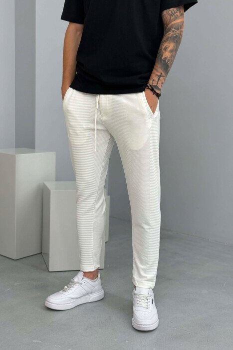 LACING ONE COLOR SIMPLE MEN SWEATPANTS WHITE-E BARDHE - 4