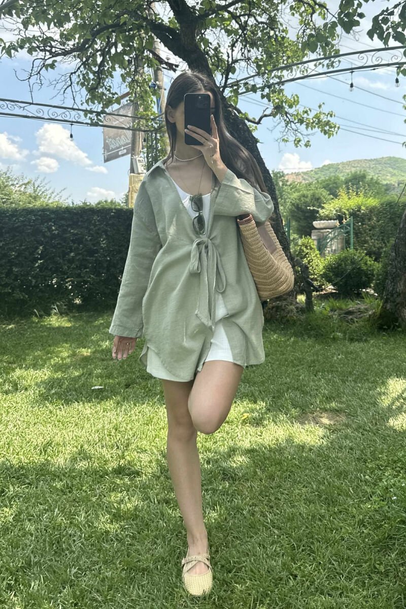 LACING ONE COLOR SIMPLE WOMEN SHIRT MINT/MENTE - 2