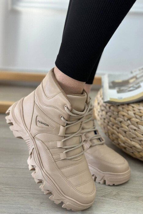 LACING ONE COLOR WOMAN BOOTS BEIGE/BEZHE - KLAUDIO FASHION