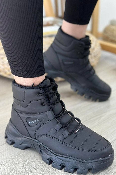 LACING ONE COLOR WOMAN BOOTS BLACK-BLACK/ZZ - KLAUDIO FASHION
