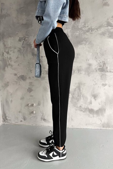 LACING ONE COLOR WOMAN TROUSERS BLACK/ E ZEZE - KLAUDIO FASHION