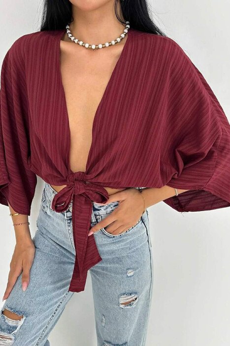 CROP TOP NJE NGJYRESH ME LIDHESE PER FEMRA NE NGJYRE VISHNJE - KLAUDIO FASHION