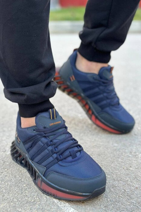 LACING PLATFORM MEN SNEAKERS DARK BLUE/BEE - KLAUDIO FASHION