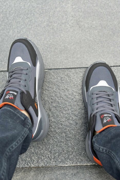 LACING PLATFORM MEN SNEAKERS DARK GREY+ORANGE/GEEPO - 5