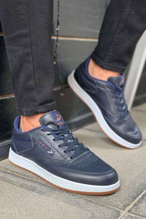 LACING PLATFORM MEN SNEAKERS DARKBLUE/WHITE-BEEBA - KLAUDIO FASHION