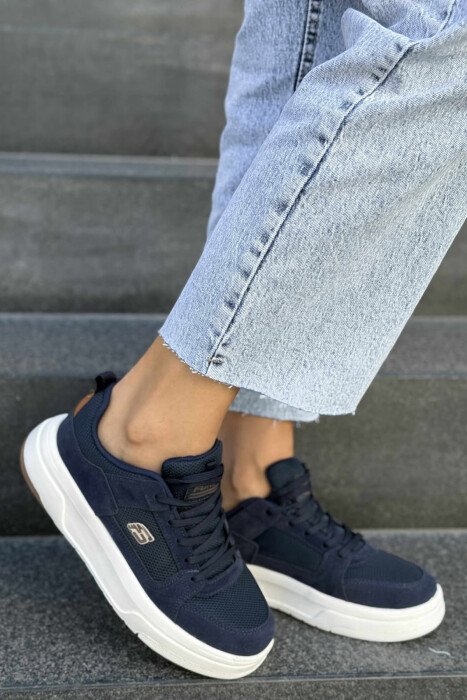 LACING PLATFORM ONE COLOR WOMEN SNEAKERS BLUE/BLU - KLAUDIO FASHION
