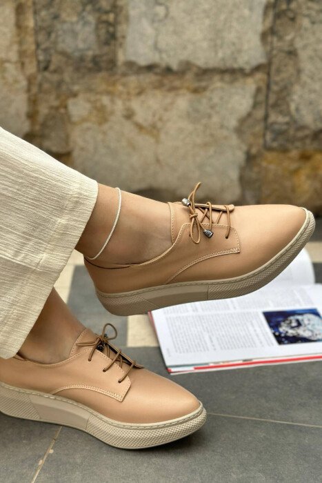 LACING PLATFORM WOMEN SHOES BEIGE/BEZHE - KLAUDIO FASHION
