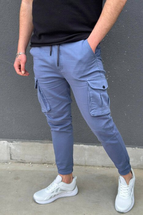 LACING POCKET ONE COLOR CARGO PANTS BLUE/BLU - KLAUDIO FASHION
