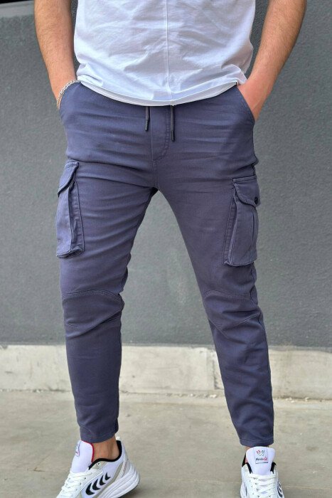 LACING POCKET ONE COLOR CARGO PANTS DARK BLUE/BEE - KLAUDIO FASHION
