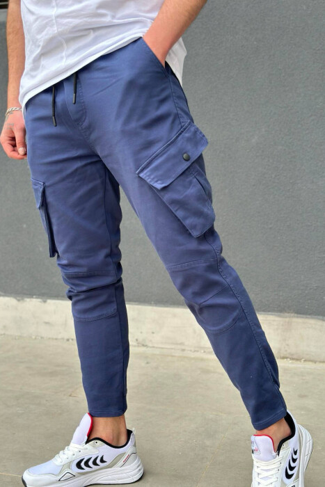 LACING POCKET ONE COLOR MEN CARGO PANTS BLUE/BLU - 2