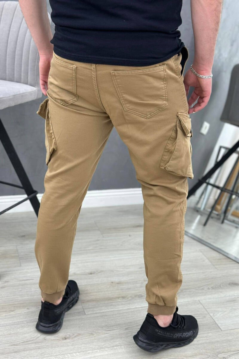 LACING POCKET ONE COLOR MEN CARGO PANTS BROWN/KAFE - 3