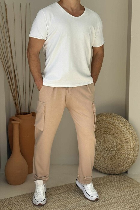 LACING POCKETS DETAIL MEN PANTS BEIGE/BEZHE - 2