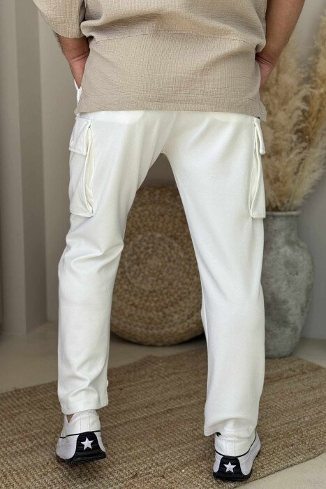 LACING POCKETS DETAIL MEN PANTS WHITE-E BARDHE - 7