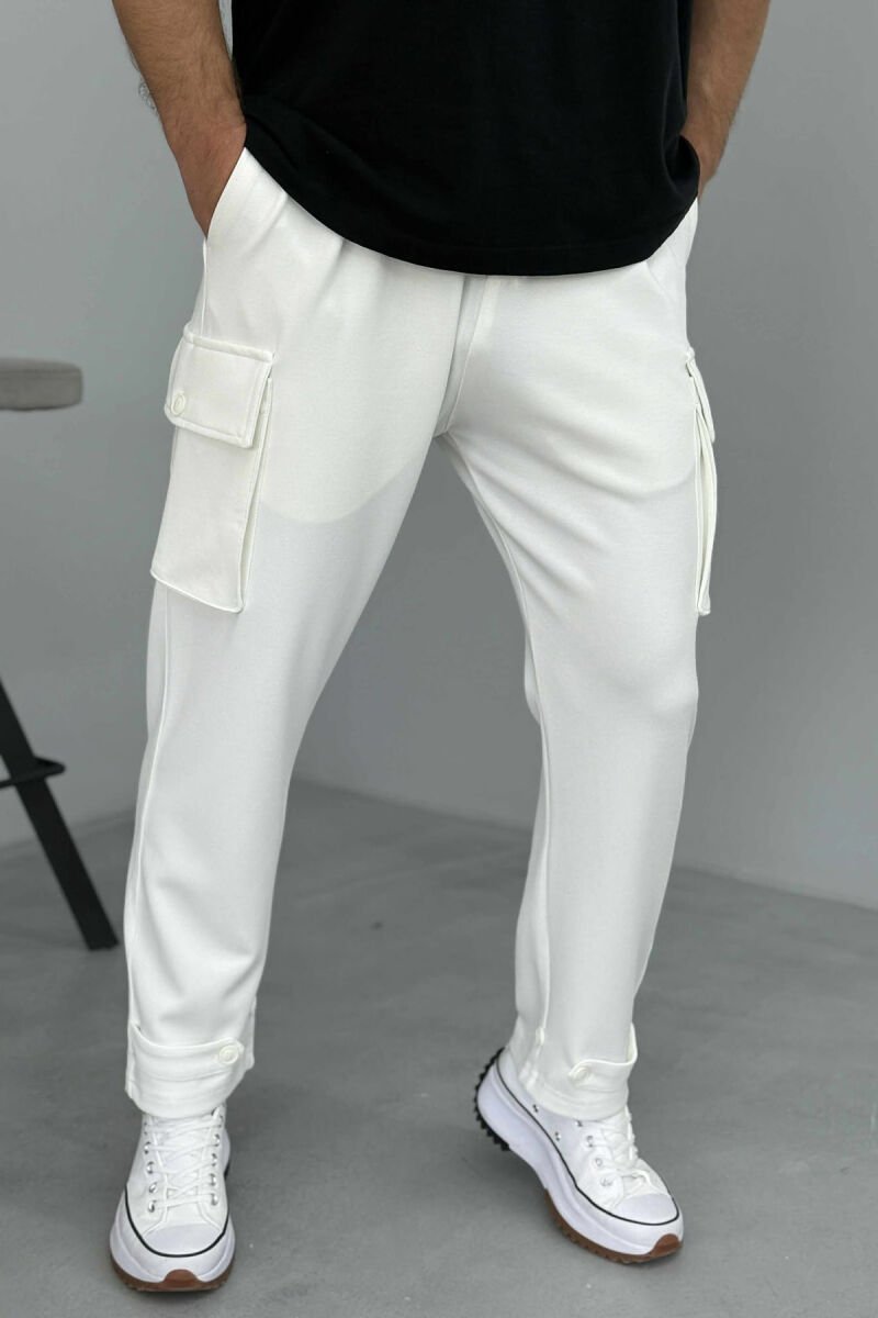 LACING POCKETS DETAIL MEN PANTS WHITE-E BARDHE - 4