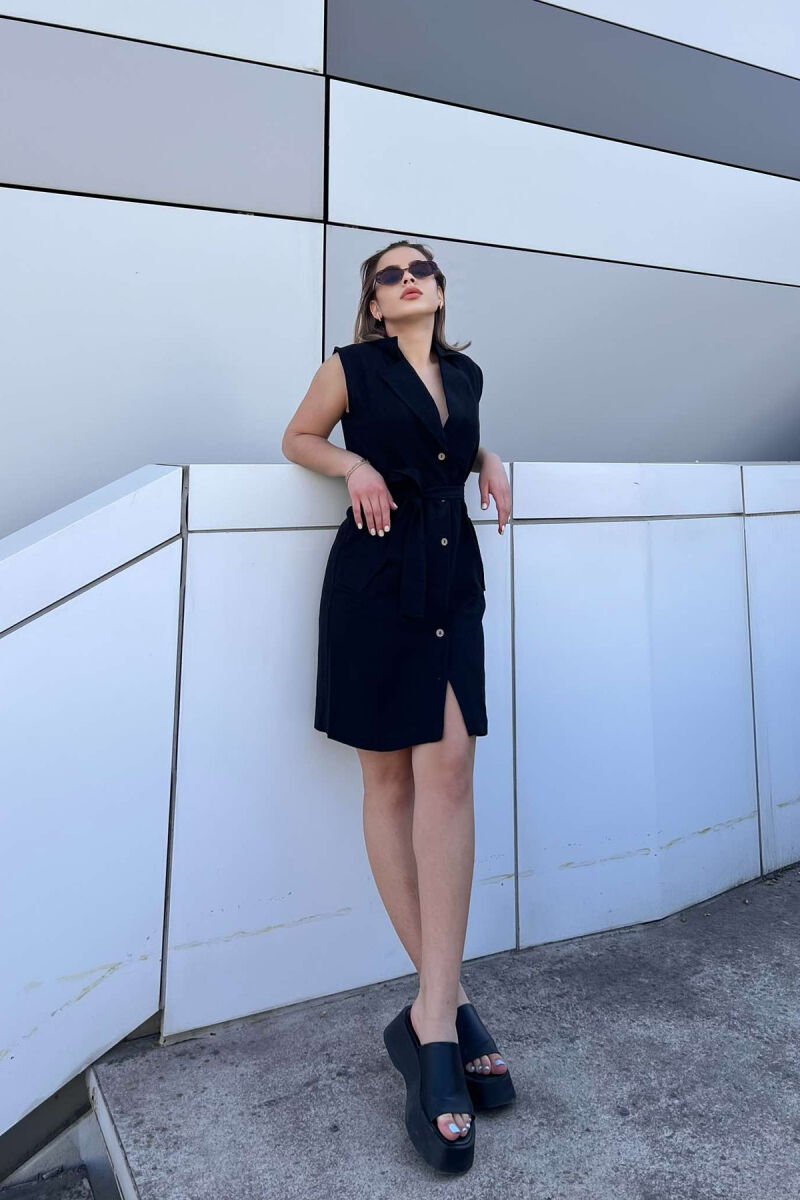 LACING POCKETS DETAIL POLO NECK WOMEN DRESS BLACK/ E ZEZE - 1
