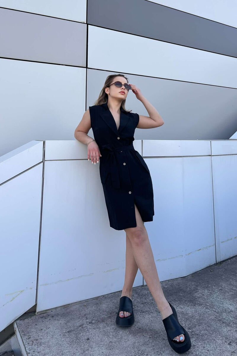 LACING POCKETS DETAIL POLO NECK WOMEN DRESS BLACK/ E ZEZE - 3