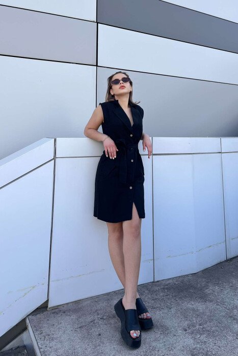 LACING POCKETS DETAIL POLO NECK WOMEN DRESS BLACK/ E ZEZE - 1