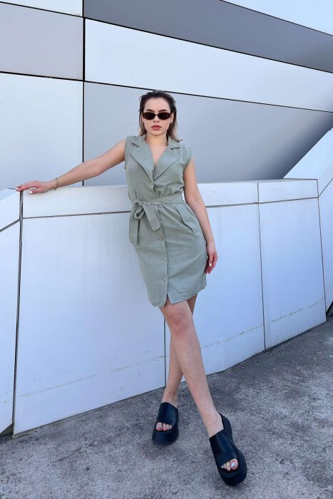 LACING POCKETS DETAIL POLO NECK WOMEN DRESS MINT/MENTE - 1