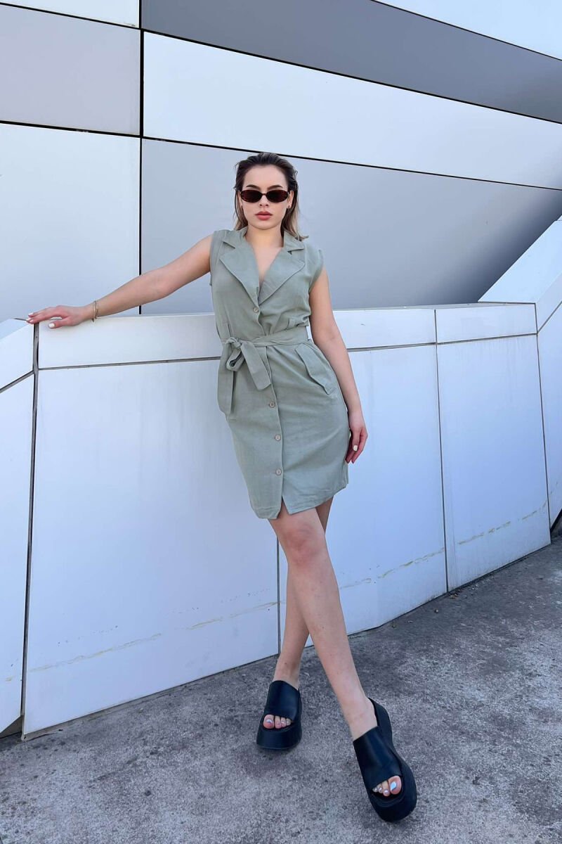 LACING POCKETS DETAIL POLO NECK WOMEN DRESS MINT/MENTE - 1