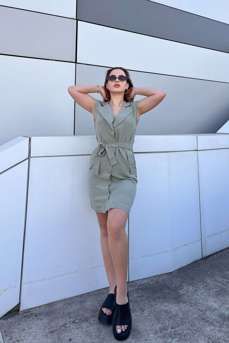 LACING POCKETS DETAIL POLO NECK WOMEN DRESS MINT/MENTE - 4