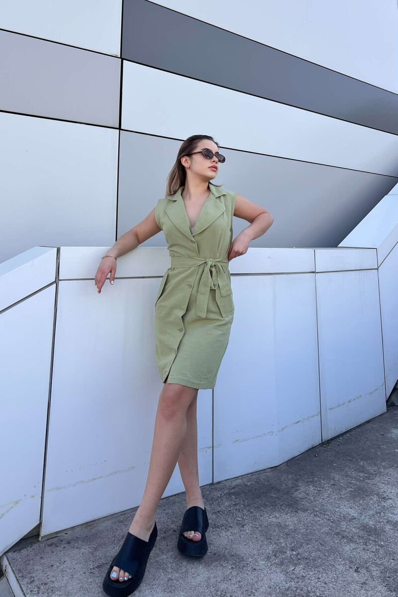 LACING POCKETS DETAIL POLO NECK WOMEN DRESS OLIVE/ULLI - 2