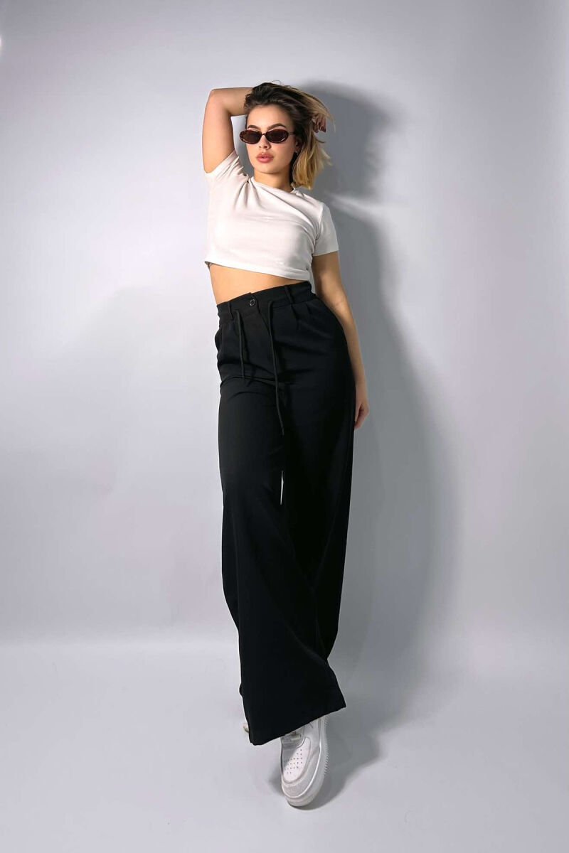 LACING SEMI ELASTIC WAIST WOMEN TROUSERS BLACK/ E ZEZE - 2