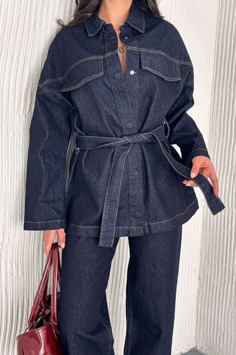 LACING SHIRT+JEANS DENIM WOMEN SET DARK BLUE/BEE - 1