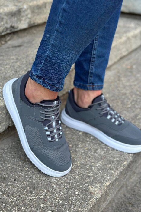 LACING SIMPLE MAN SNEAKERS GREY-WHITE/GRBA - KLAUDIO FASHION