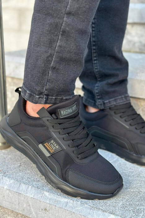 LACING SIMPLE MEN SNEAKERS BLACK-GREEN/ZEJE - KLAUDIO FASHION