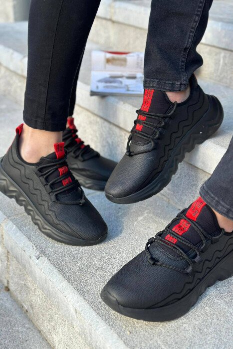 LACING SIMPLE MEN SNEAKERS BLACK-RED/ZEKU - KLAUDIO FASHION