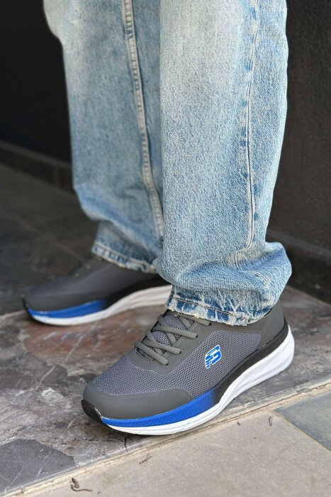 LACING SIMPLE MEN SNEAKERS GREY-BLUE/ GRBL - KLAUDIO FASHION