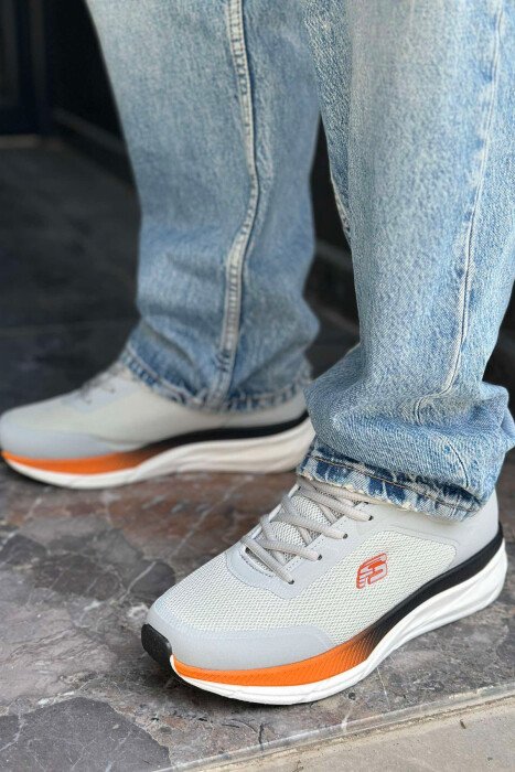 LACING SIMPLE MEN SNEAKERS LIGHT GREY-ORANGE/GZPO - 1