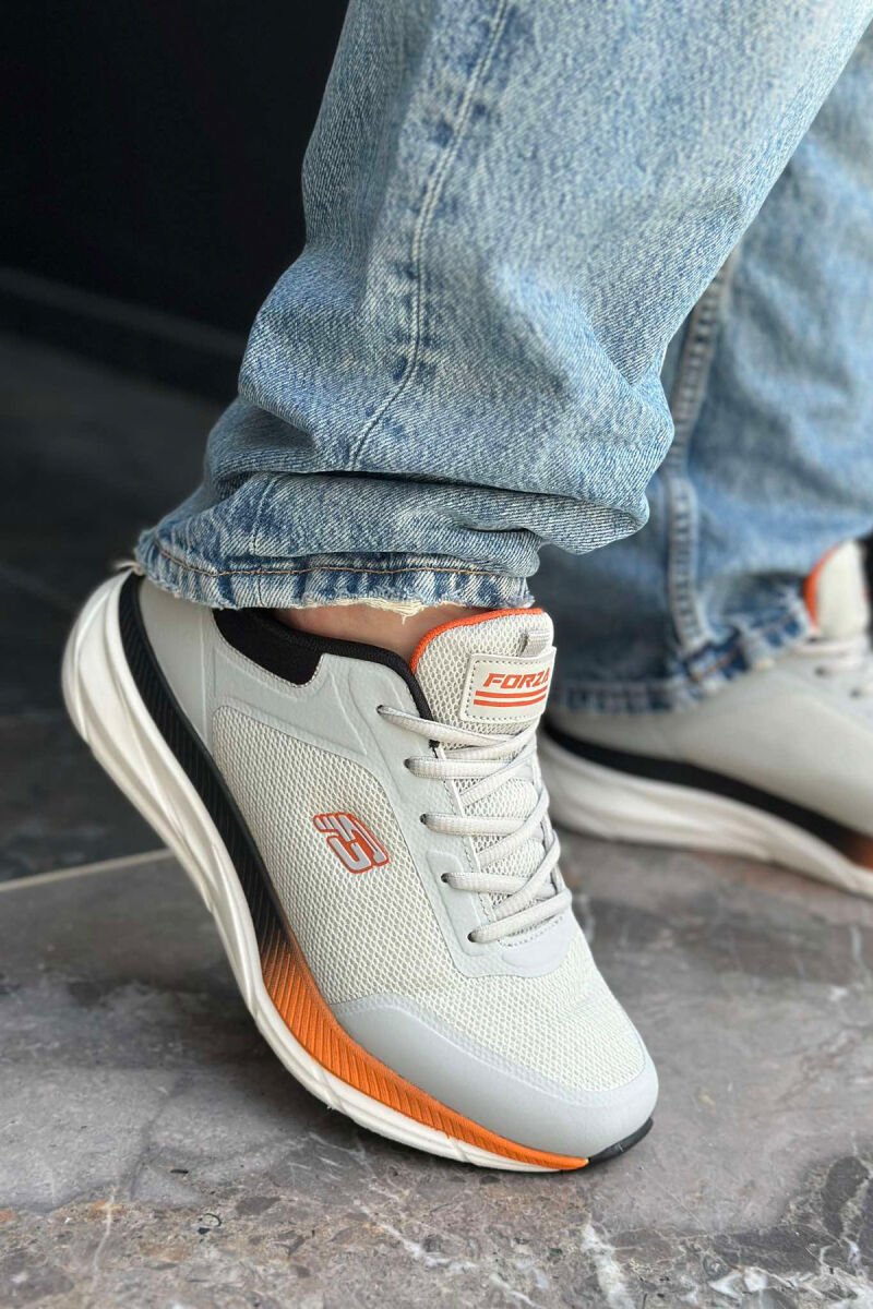 LACING SIMPLE MEN SNEAKERS LIGHT GREY-ORANGE/GZPO - 3