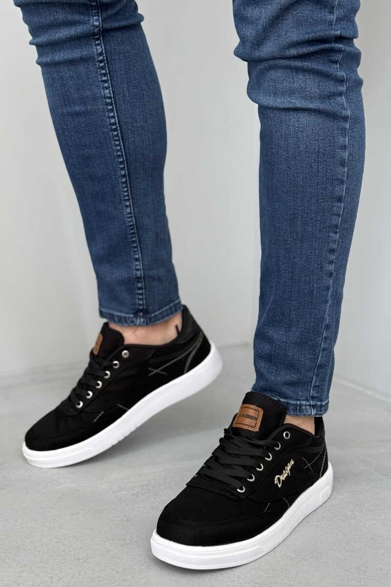 LACING SIMPLE ONE COLOR MEN SNEAKERS BLACK-WHITE/ZEBA - 1