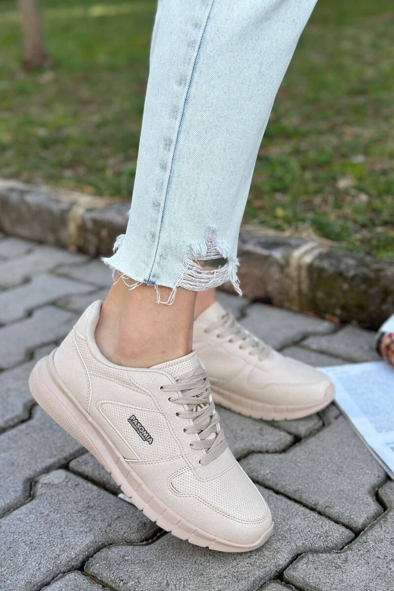 LACING SIMPLE WOMAN SNEAKERS LEATHER BEIGE/BEZHE LEKURE - 1