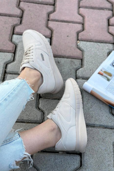 LACING SIMPLE WOMAN SNEAKERS LEATHER BEIGE/BEZHE LEKURE - 4