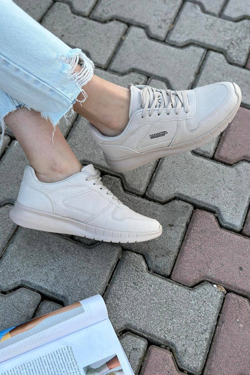 LACING SIMPLE WOMAN SNEAKERS LEATHER BEIGE/BEZHE LEKURE - 5